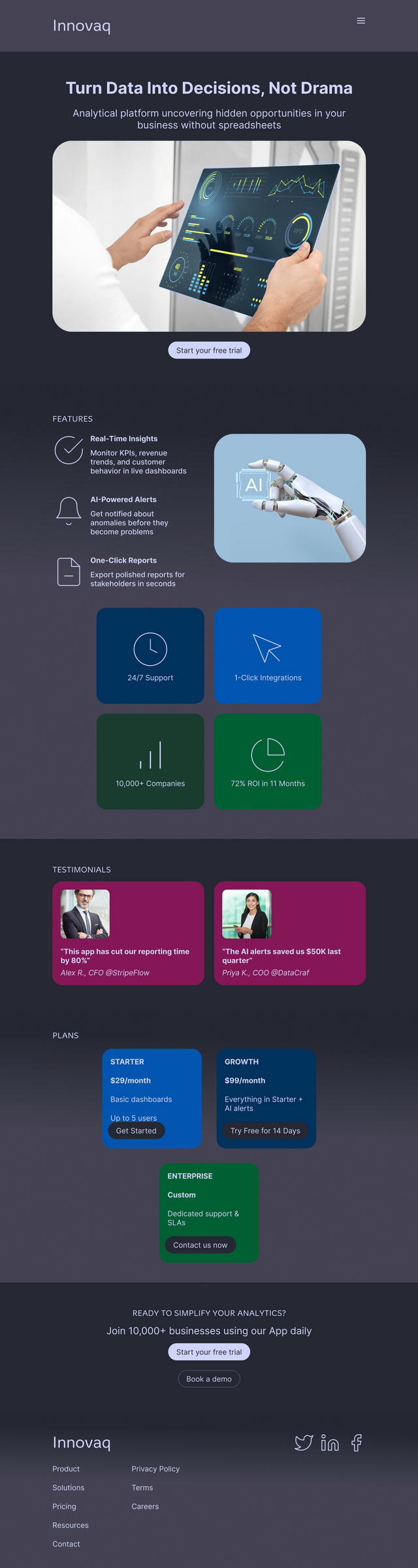 Analythincal Platform Website tablet dark